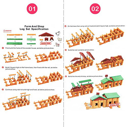 170 PCS Classic Building Log Toys, Wood Logs Set Set for Boy, Creative Construction Educational Gift for Kids Ages 3+ - style: 170 PCS