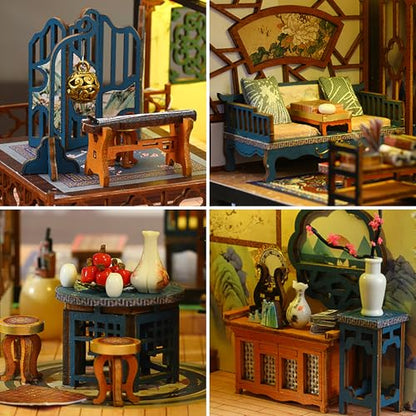 DIY Book Nook Kit - DIY Miniature Dolls House Kit with Furniture and LED Light, 3D Puzzle Wooden Art Bookends, Model Kits for Adults to Build (Yayun Lanting) - style: Yayun Lanting