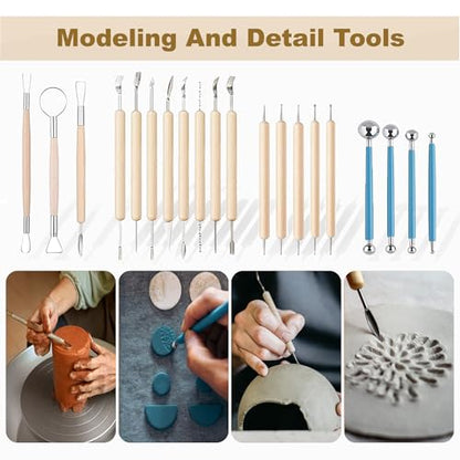 CeeVian Pottery Sculpting Tools Set 43PCS Clay Carving Tools - color: Wood-43PCS