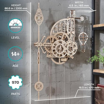 UGEARS Aero Clock Wooden 3D Puzzles for Adults - Mechanical Wooden Model Kits for Adults to Build, Wall Clock 3D Puzzle with Pendulum Model Kit, DIY Miniature Kit Crafts Gift for Fathers Day