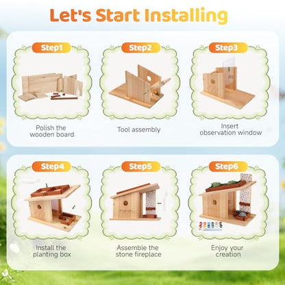 Modern Birdhouse Woodworking Kit, Natural Cedar Wooden birdhouses for Outdoors with Paint Set, Creative DIY Birdhouse Gift, Build Your Own Bird House Kit
