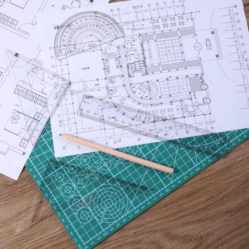 4 Pcs Math Geometry Set Transparent Plastic Ruler Kit with 8 Inch Straight Rulers, Triangular Ruler, Protractor, Clear Measuring Tools for Office and Drafting