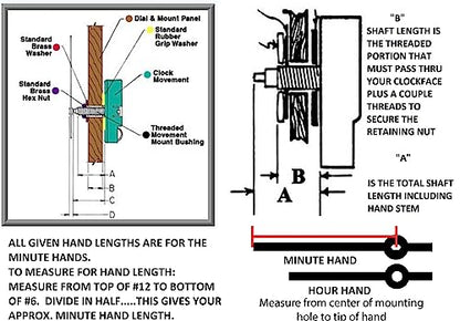 Clock Parts High Torque Clock Movement (Silent Sweep) Extended Shaft with 9/16" Threaded Shaft and 14 in. Long Balanced Black Fancy Sword Hands (No7), Clock Movements, Large Wall Clock, Non Ticking,