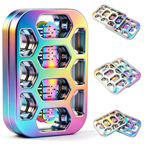 Openwork Fidget Slider for Adults, Metal Fidget Toy Slider with Tuning Fork Tone, EDC Fidget Toy for Office Keep Focus Anxiety/Stress Relief, Haptic Feedback Gadget for Men 16+ (Colorful) - color: Colorful