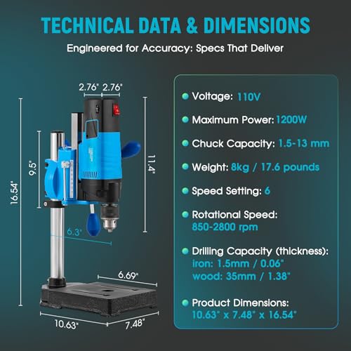 Antstone Mini Benchtop Drill Press 6-Speed 2800RPM Drill Press Rotary Tool Workstation Stand Precision Benchtop Drilling Machine 1200W Electric Portable Table Driller 3.15 Inch Depth