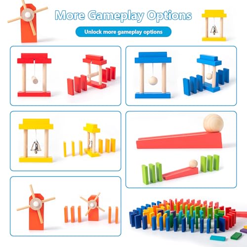 200-Piece Wooden Domino Set for Kids - STEM Learning Toy with Creative Tricks, Building Blocks & Classic Game Fun - Montessori Educational Gift for Boys & Girls Ages 3+