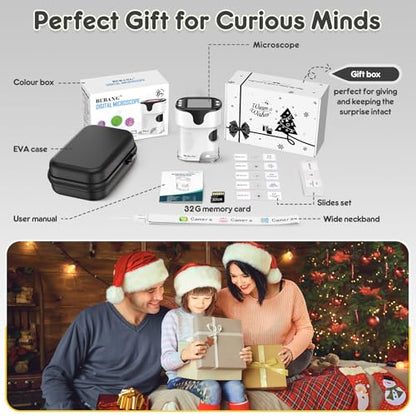 Kids Digital Microscope Science Gift: Complete STEM Toy Kit for Ages 4-12 - color: White
