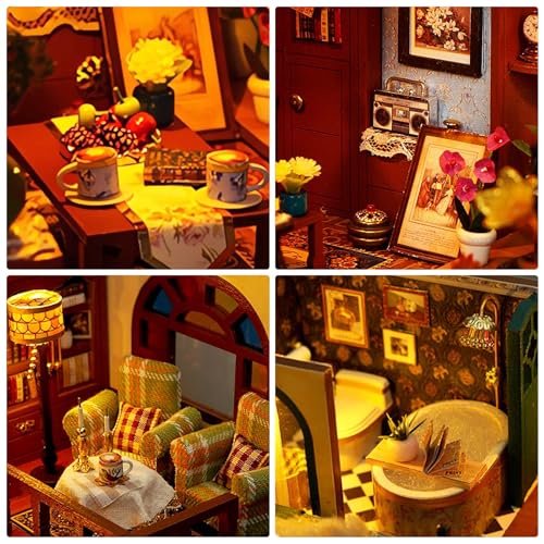 Miniature House Kit, DIY Dollhouse Kit with Dust Cover for Adults
