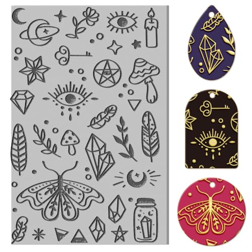 CHGCRAFT Divination Clay Texture Mat Moth Crystal Pattern Modeling Pattern Pad Texture Sheets for Polymer Clay Making Earrings Jewelry, 4x2.6inch - style: Divination Pattern
