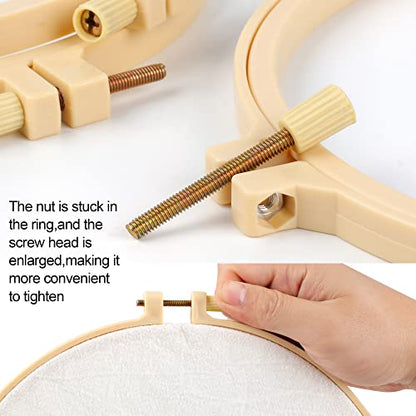 6 Pcs Embroidery Hoop 6 Size, Round Plastic Cross Stitch Hoop with 16 Needles (3.6In to 10.7 in), Small Embroidery Hoop, Cross Stitch Hoops and Frames, Suitable for Embroidery, Craft Sewing - style: Burlywood