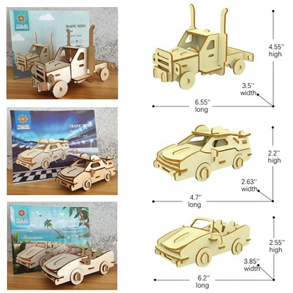 3D Wooden Car Puzzle, 6 Piece Set Wooden Car Brain Teaser Puzzles, DIY Assembly Build Model Kits, Wood Crafts STEM Gifts for for Adults & Teens Birthday Gifts Christmas - color: Car