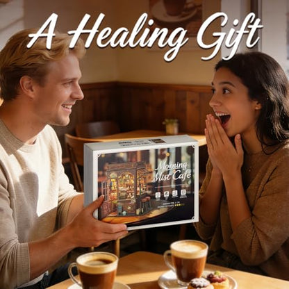 Book Nook Kit DIY Miniature House 3D Wooden Puzzle - Morning Mist Cafe - color: Morning Mist Cafe