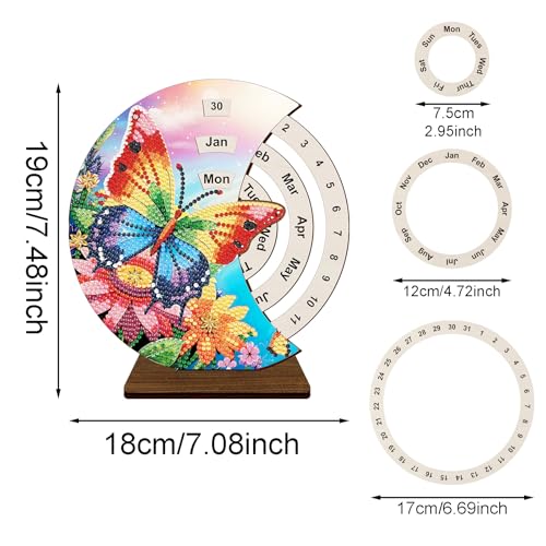 F-CANLAN Rainbow Butterfly Moon Perpetual Calendar DIY Diamond Art Decor - color: Yellow