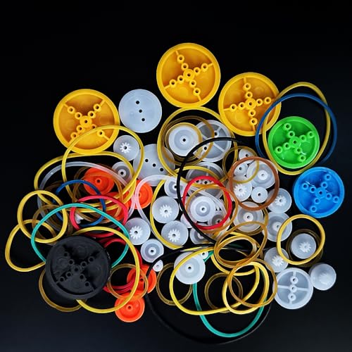 90PCS Belt Pulley Set 2MM Hole Plastic Belt Pulley with Rubber Band for DIY Model Toy RC Car Robot Airplane Accessories (90)