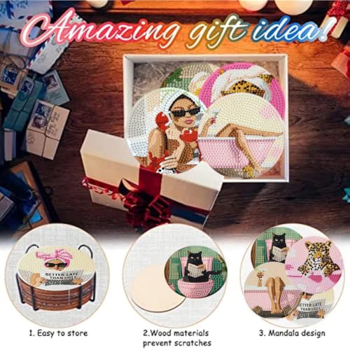 8 Pack Diamond Art Coasters, Pink Bow Woman Diamond Painting Coasters - color: Bathroom Coasters