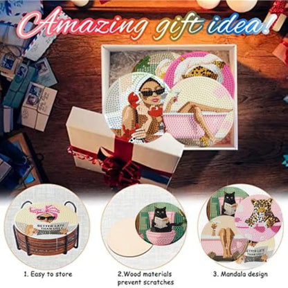 8 Pack Diamond Art Coasters, Pink Bow Woman Diamond Painting Coasters - color: Bathroom Coasters