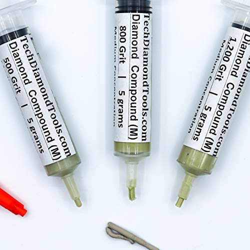 TechDiamondTools Diamond Polishing Paste Kit — 3 Grits (500, 800, 1200) | USA Made | Oil-Based Syringes | Progressive Polishing Set for Metal, Glass, Gemstone, Knife, Jewelry | 25% Diamond Powder - size: 500 800 1200 Grit, style: Medium 25% concentration