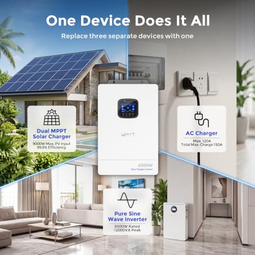 WattCycle 6500W 48V Hybrid Inverter, Solar Charger Pure Sine Wave - size: 48V 6k5W All-in-one Hybrid Inverter