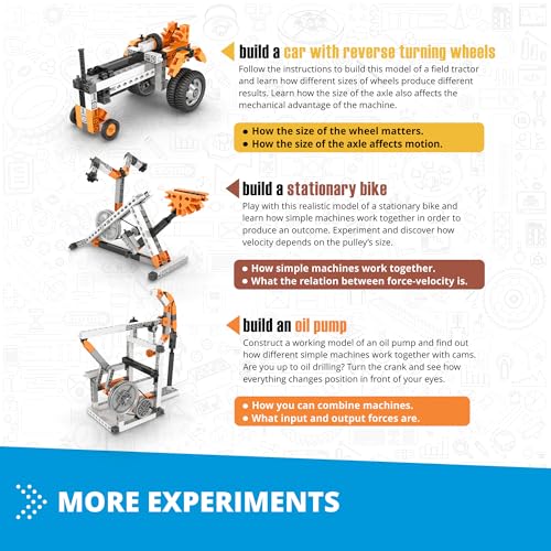 Engino: Discovering STEM - Simple Machines: Mechanisms that Multiply Force - 60 Models, Brick Building Set, Snap-Fit Construction, Experiment, Kids 9+