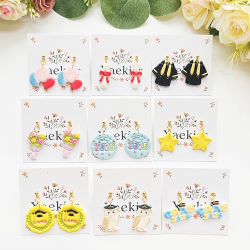 Graduation Polymer Clay Cutters & Stamps Set - 19pcs 0-9 Numbers, GARD/2026 Seals, Owl, Cap, Gown, Balloon for DIY Earring Jewelry, Soft Clay Crafts & Class Party Supplies - color: 2M color