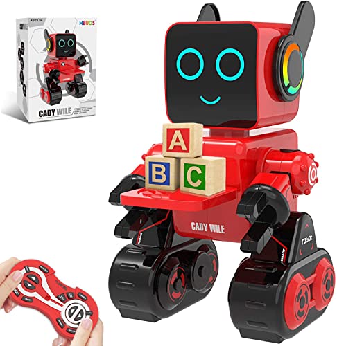 Robots for Kids, Remote Control Robot Toy Intelligent Interactive LED Light Speaks Dance Moves Built-in Coin Bank Programmable Rechargeable RC Robotic Kit (Red) - color: Red