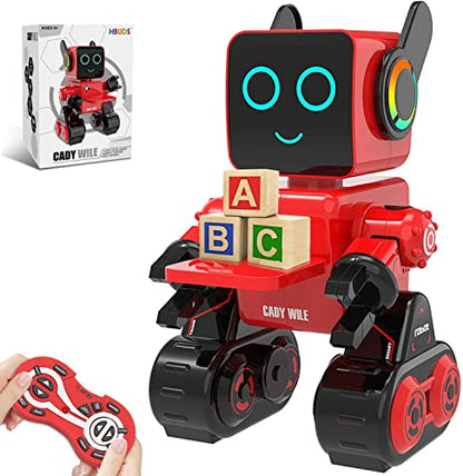Robots for Kids, Remote Control Robot Toy Intelligent Interactive LED Light Speaks Dance Moves Built-in Coin Bank Programmable Rechargeable RC Robotic Kit (Red) - color: Red