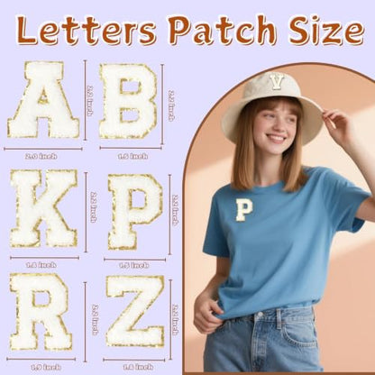 Chenille Letter Patches 26Pcs Self Adhesive Stickers for Clothes Backpacks - color: White 26 Pcs