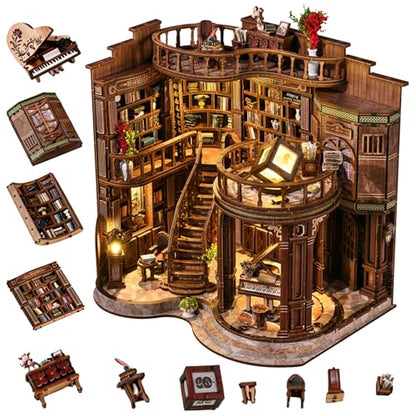 Dreamy Book Hall Book Nook Kit – DIY Miniature Dollhouse 3D Wooden Puzzle, Multi-Layer Vintage Library with LED Warm Light, Premium Imported Wood Bookends, Creative Gift for Adults & Teens - style: Dreamy Book Hall