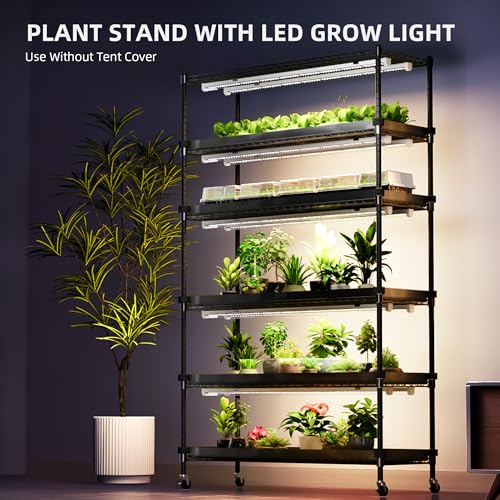 Spider Farmer 6 Tier Plant Shelf with Grow Lights Indoor Greenhouse Tent - size: L-43x16x71in