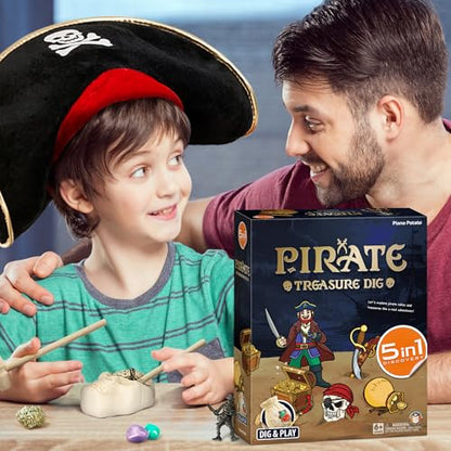 Pirate Treasures Dig Kit, 5 Bricks Excavation STEM Toy, Kids Party Gift