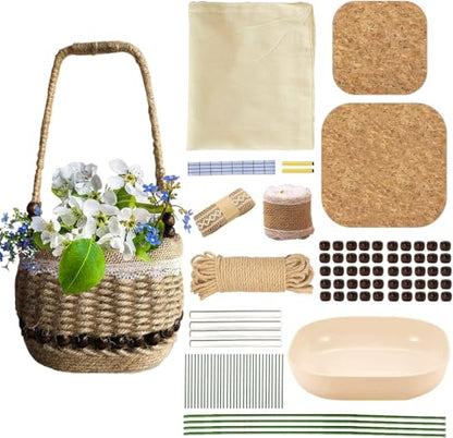 AOUXSEEM 99 Pcs Basket Weaving DIY Kits for Beginners, Jute Rope Woven Lace Storage Flower Basket with Handles for Easter Picnic Home Wedding Decorations Crafts Projects Gifts