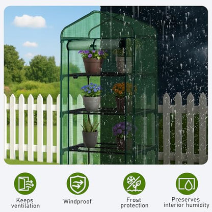 Outvita Mini Greenhouse, Small PE, 4 Tiers, White, 27"x19.6"x63" - style: 4 tiers 4 shelves