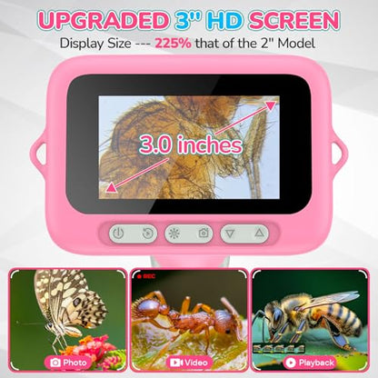 Kids Digital Microscope with 3-Inch Screen: STEM Toy Science Gift Ages 4-12 - color: Pink
