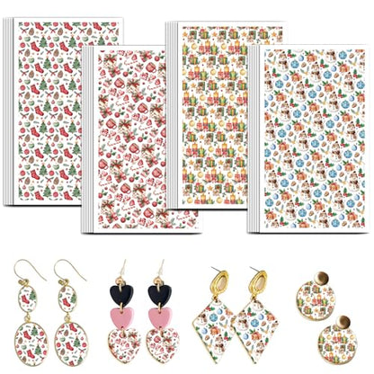 OLYCRAFT 24Pcs Christmas Theme Clay Transfer Paper 4 Styles Transfers Paper for Polymer Present Box and Snowman Pattern Polymer Clay Transfer Sheets Small Ceramic Decals for Earrings Jewelry Making - style: Christmas Snowman
