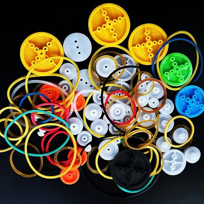 90PCS Belt Pulley Set 2MM Hole Plastic Belt Pulley with Rubber Band for DIY Model Toy RC Car Robot Airplane Accessories (90)