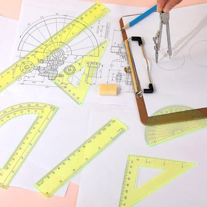 Zonon 7 Pcs Geometry Set with Drawing Compas, 6&4 Inch Protractors, Yellow - color: Yellow