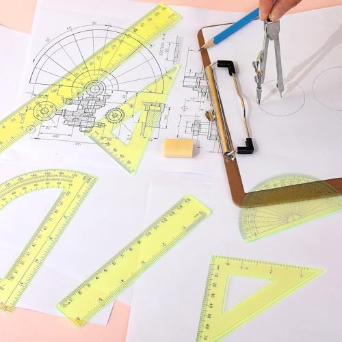 Zonon 7 Pcs Geometry Set with Drawing Compas, 6&4 Inch Protractors, Yellow - color: Yellow