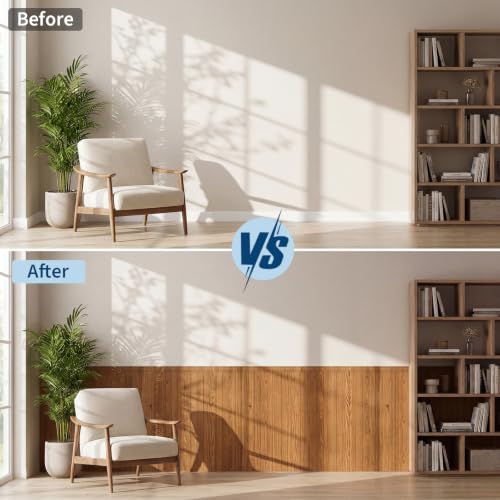 Garvee Wood Grain Wainscoting Wall Panel Kit,8PCS 38.58"*9.84" PS Decorative Accent Wall Panel for Kitchen Living Room Hallway Home Decor Covers 21sq.ft - color: Dark wood grain