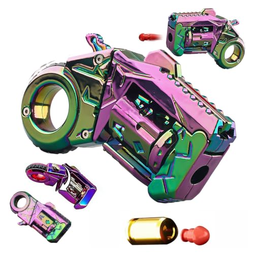 Metal Fidget Toys Gun for Adults: EDC Stress Relief Fidget Spinner Toy, 5 in 1 Mini Cool Fidgets Guns with Slider & Finger Ring for Men (JJ011 - Colorful) - color: Jj011 - Colorful