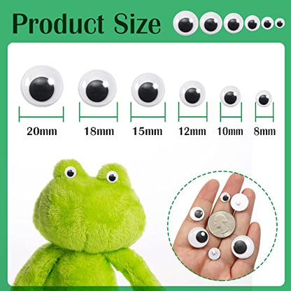 TOAOB 172pcs Sew On Googly Wiggle Eyes Buttons 8mm to 20mm Assorted Sizes Black Round Plastic Eyes for DIY Stuffed Animals Scrapbooking Sewing Crafts