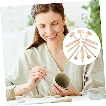 Garneck 12Pcs Wooden Clay Tools Set for Kids: Dough Rolling Modeling Accessories Pottery Sculpting Kit Modeling Accessories for Early Education Art Craft Activity Home School - size: 16.50X1.50X1.50CM