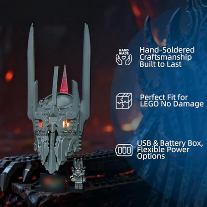 YEABRICKS LED Light for Lego-11373 Icons The Lord of the Rings: Sauron's Helmet Building Blocks Model (Building Set NOT Included) - style: Only Light Sauron's Helmet