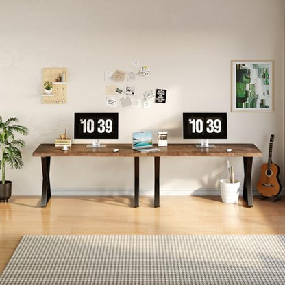 55 Inch Real Wood Desk for Home Office, Solid Pine Writing Desk with Natural Live Edge, Rustic Computer Desk with Industrial Metal Legs, Large Workstation Table for Study, Gaming and Dining - size: YC-2