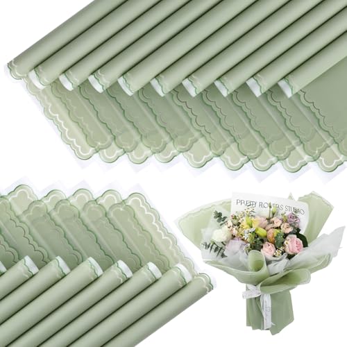 FUHITIM 20 Sheets Flower Wrapping Paper(Green) - color: Green (Wave Edge)