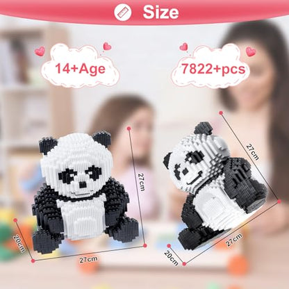 AHZILEl Animal Panda Blocks Building Set, 7822 Pcs Cute 3D Puzzle Mini Building Bricks Toy Kits, DIY Educational Particle Building Birthday Gift for Ages 8-14 - color: Panda