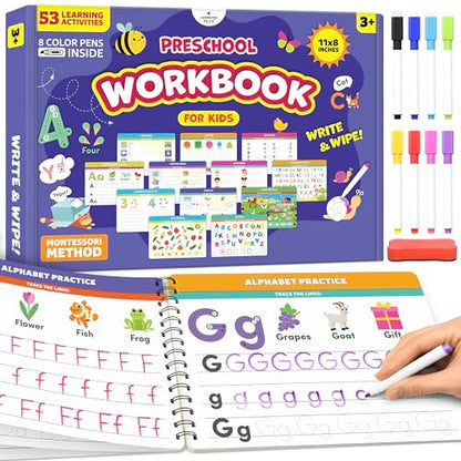 Preschool Workbook, 53 Learning Activities, Educational Kids Toy Ages 3-5