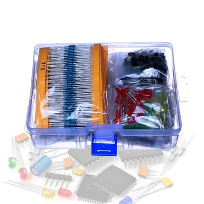 1500 Pieces of 7-Value Electronic Component Kit, Transistor Ceramic Capacitors, Electrolytic Capacitors, Resistors, and Diodes Electronic Component Kit