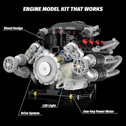 V8 Engine Model Kit that Works Visible Building Blocks Set with APP Control - size: Large