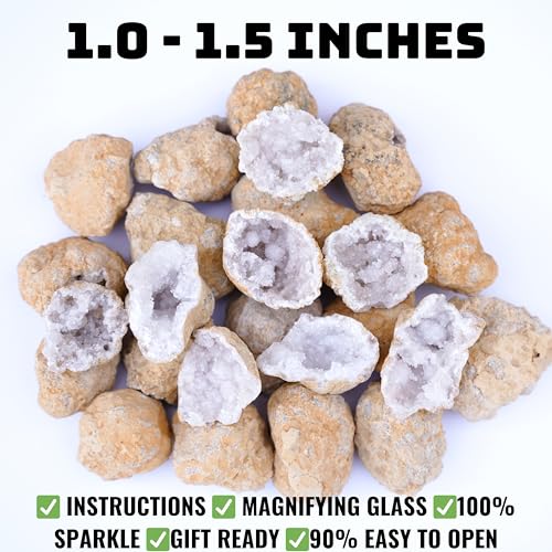 Break Your Own Geodes Kit, 25 Moroccan Geodes 1-1.5", 90% Hollow, Crack Open & Discover Surprise Crystals Inside – Educational Geology Kit, Instructions Included, Party Favors (Small 1–1.5") - size: SMALL (1.0"-1.5")