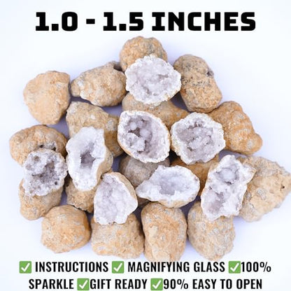 Break Your Own Geodes Kit, 25 Moroccan Geodes 1-1.5", 90% Hollow, Crack Open & Discover Surprise Crystals Inside – Educational Geology Kit, Instructions Included, Party Favors (Small 1–1.5") - size: SMALL (1.0"-1.5")